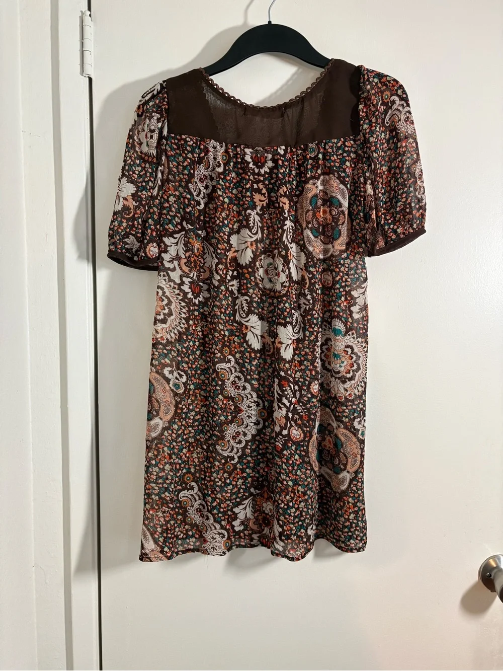 Boho Brown Floral Paisley Babydoll top